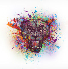 Tiger head with creative abstract element on white background - Illustration