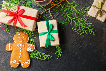 gingerbread (festive atmosphere christmas) happy new year. top food background. copy space