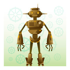Steampunk robot or fighting machine with intricate devices, vintage cyborg.