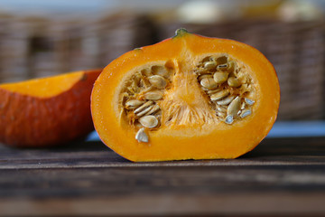 bright ripe orange pumpkin with seeds