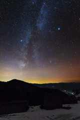 Night photos in the Ukrainian Carpathian Mountains with a bright starry sky and the Milky Way