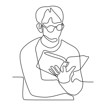recommend clip art: Continuous one line drawing teenager man reading book vector illustration minimalist concept education theme.