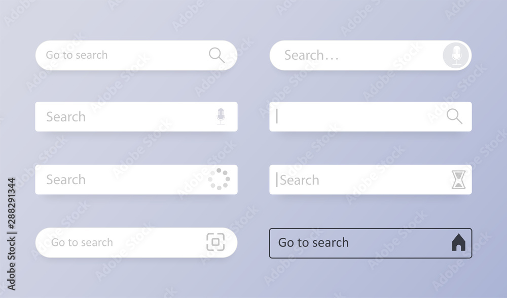 Fototapete Search bar. Set Search bar vector element design, set of search boxes ui template isolated on gray background. Search Address and navigation bar icon. Vector illustration