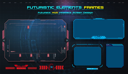 HUD, UI,UX GUI futuristic user interface screen elements set. High tech screen for video game. Sci-fi concept design. Callouts titles. Modern banners, frames of lower third. Red. Vector illustration