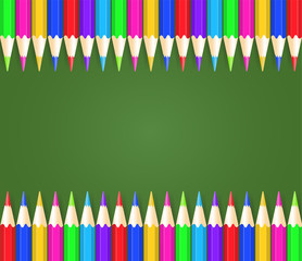 Funny children s background with colorful pencils. Color pencils in rainbow style on a school blackboard. Concept for children and back to school.