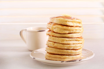 Fototapeta na wymiar Fluffy buttermilk pancakes