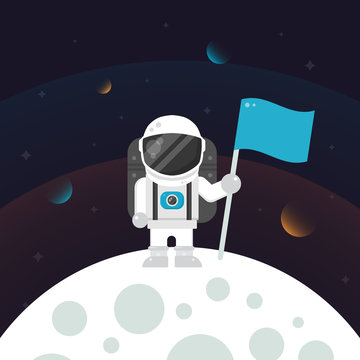 Astronaut raise the flag on the moon