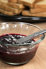 homemade strawberry jam in glass jar 
