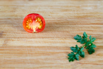 Half a tomato at the top of the frame