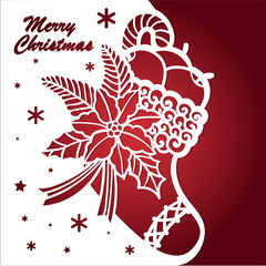 Obraz premium Template for laser cutting.Christmas boots vector silhouette on a red background
