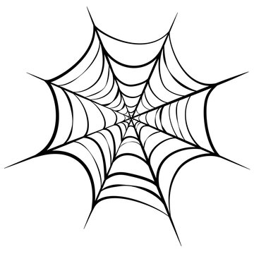 illustration of black cobweb isolated on white background. line art of spider web for halloween. cobweb silhouette. Scary spider web illustration. Spooky halloween decoration element.