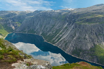 Ringedalsvatnet mountain lake panorama, near Trolltunga, Norway.