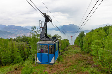Cable car, Lago Maggiore mountain lake landscape, Italy, Lombardy, Stresa.