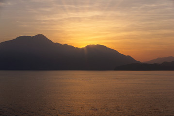 Oman fjords, mountain sunrise landscape, Muscat coast