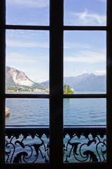 Balcony view on Lago Maggiore, Lombardy, Italy, Isola Bella island - Borromeo palace, Stresa
