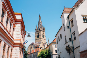 Lutheran cathedral of saint mary and old town in Sibiu, Romania