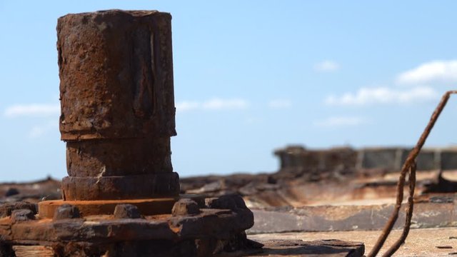 Old sunken rusty barge on the Black Sea