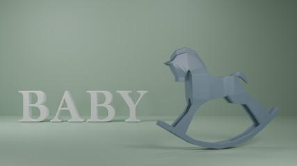 Rocking horse baby 3D render