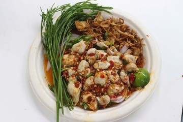 spicy salad with oysters  and onions