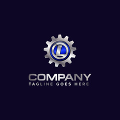 Letter L gear vector template logo. This Design is suitable for technology, industrial or automotive. Gradient. Gray.