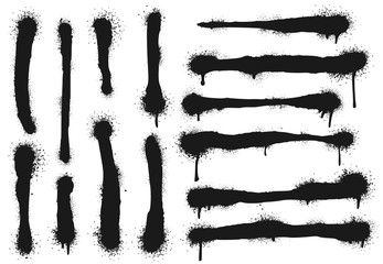 Spray painted lines with paint drips. Graffiti paint, splatter drawing strokes and dirty street art. Painted splash line, graffiti spot. Isolated vector illustration signs set © Tartila
