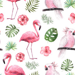 Watercolor tropical floral seamless pattern
