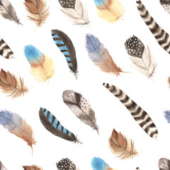 Watercolor feathers seamless pattern