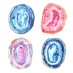 Watercolor Colorful agate slice isolated on white