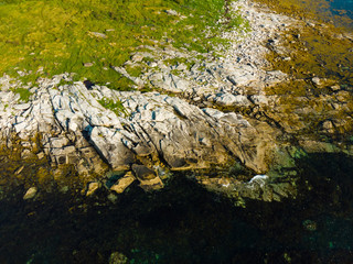 Aerial view. Water and rocks