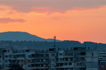 sunset over city