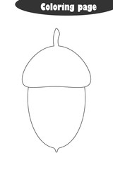 Acorn in cartoon style, autumn black white coloring page, education paper game for the development of children, kids preschool activity, printable worksheet, vector illustration