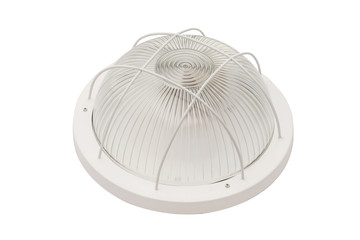 Closeup image of round street lamp with wall mount isolated at white background.