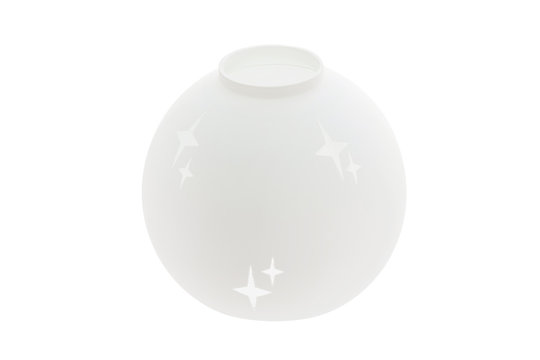 Closeup image of white round plastic lamp shade isolated at white background.