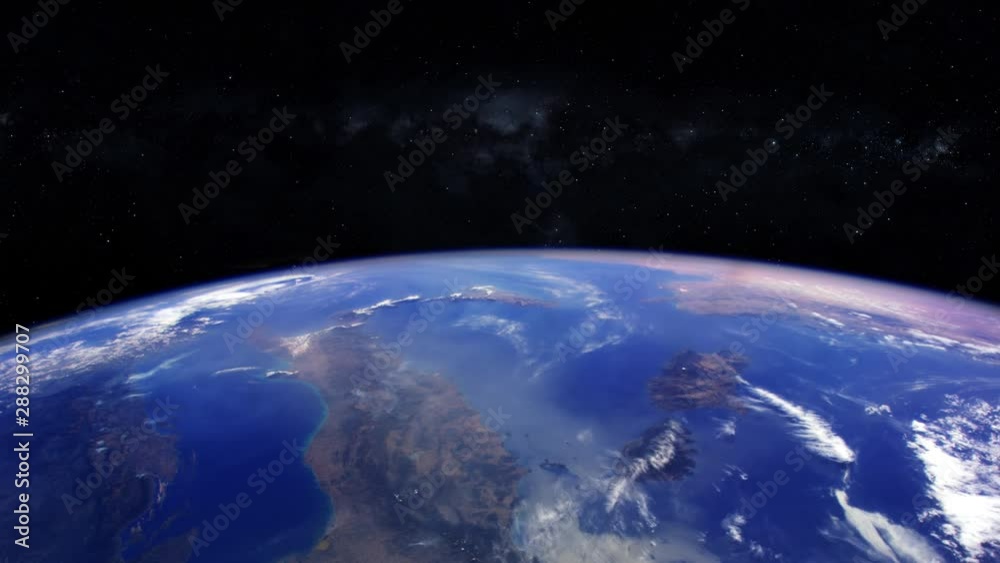 Wall mural planet earth view from space animation with milky way stars in background. contains public domain im