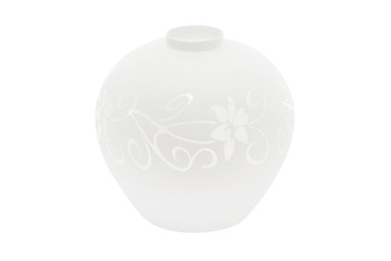 Closeup image of white round plastic lamp shade isolated at white background.