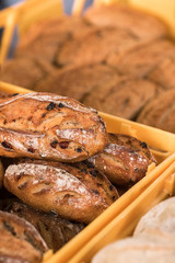 Fresh bread on the market closeup