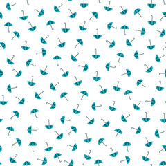 Seamless pattern with tiny blue umbrellas