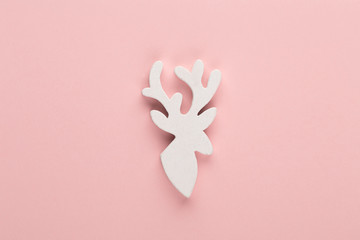 Christmas decorations on pink background. Christmas composition. Flat lay, top view, copy space.