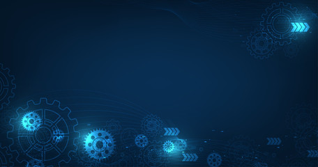 Abstract gear wheel mechanism on dark blue color technology background. Vector illustration
