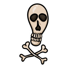 Vector Single Cartoon Skull and Crossbones. Doodle Pirates Symbol.