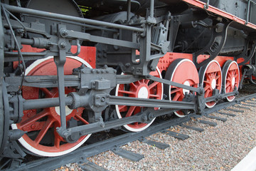 Steam machine is redeployed, the mechanism of the locomotive, USSR. Military equipment of the Second world war.