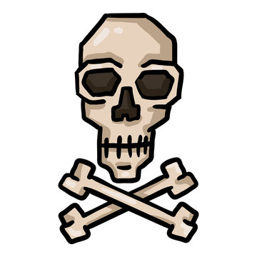 Vector Single Cartoon Skull and Crossbones. Doodle Pirates Symbol.