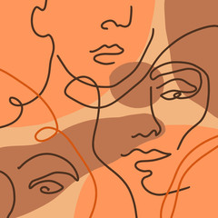 Terracotta Line Art Print Abstract Face Modern Digital Painting Fashion Scandinavian Style Color Abstraction Poster Contemporary Print Burnt Orange Vector Illustration