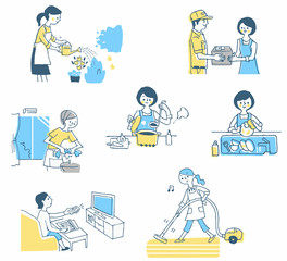 家事いろいろセット　ブルー © hisa-nishiya