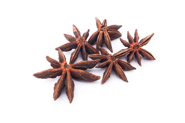 Star anise garam masala macro photography in white background 