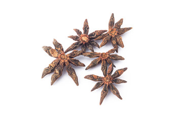 Star anise garam masala macro photography in white background 