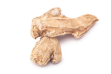 DRY GINGER MACRO SHOT ON WHITE BACKGROUND 
