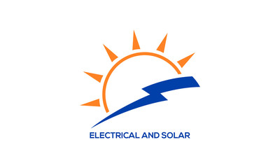 Modern abstract logo combining a sun and a lightning bolt for electrical and solar power