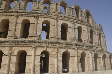 Naklejka premium El Jam ancient Amphitheatre. The biggest Roman amphitheater in Tunisia, Africa.