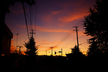 夕焼けと町
